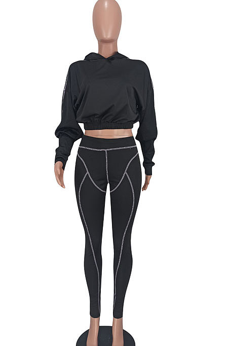 Gray Women Fashion Casual Dew Waist Pure Color Bodycon Pants Sets ED1072-1
