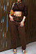 Coffee Women Fashion Casual Pure Color Dew Waist Pants Sets AGY68525-3