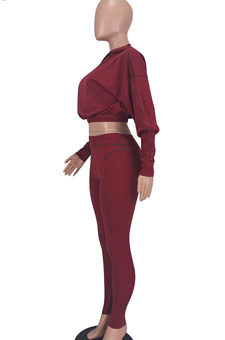 Gray Women Fashion Casual Dew Waist Pure Color Bodycon Pants Sets ED1072-1