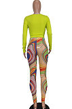 Yellow Women Solid Color Top Drawsting Sexy Mesh Spaghetti Printing Pants Sets AGY68523-1