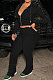Black Euramerican Women Autumn Pure Color Zipper Hooded Top Ruffle Pants Sets XQ1146-4