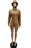 Orange Pure And Fresh Casual Polar Fleece Long Sleeve Hoodie Living At Home Romper Shorts F88397-3