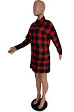 Red Wholesale New Plaid Long Sleeve Lapel Neck Single-Breasted Shirt Dress F88314-1