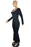 Red Sexy Cotton Blend Long Sleeve Slim Fitting Solid Color Flare Jumpsuits ZMM9123-2