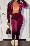 Coffee Winter Women's Velvet  Long Sleeve Zipper Cardigan Hoodie Pencil Pants Sports Sets ZMM9137-1