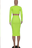 Brown Women Pure Color Bodycon Ribber Hole Long Sleeve Midi Dress ED1080-1