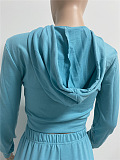 Orange Euramerican Women Autumn Pure Color Zipper Hooded Top Ruffle Pants Sets XQ1146-6