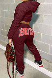 Black Women Solid Color Hooded Top Sport Letters Printing Pants Sets LD8796-2