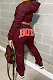 Wine Red Women Solid Color Hooded Top Sport Letters Printing Pants Sets LD8796-6