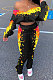 Black Yellow Batwing Sleeve Splash-Ink Ruffle Pants Sets LD88768-1