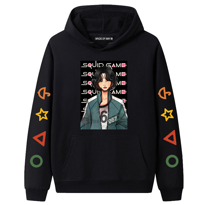 Black Squid Game Fleece Casual Pullover Hoodie Tops Unisex PBQY20201125-7