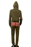 Black Women Solid Color Hooded Top Sport Letters Printing Pants Sets LD8796-2