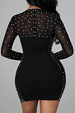 White Women Sexy Bling Bling Hip Perspectivity Pullover Mid Waist Mini Dress CCY9325-1