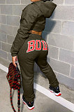 Black Women Solid Color Hooded Top Sport Letters Printing Pants Sets LD8796-2