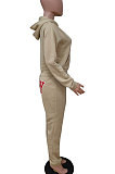 Black Women Solid Color Hooded Top Sport Letters Printing Pants Sets LD8796-2
