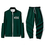 Squid Game Sport Stand Collar Long Sleeve Zipper Fleece Pants Sets HFW01-5