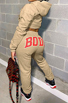 Coffee Women Solid Color Hooded Top Sport Letters Printing Pants Sets LD8796-4