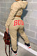 Coffee Women Solid Color Hooded Top Sport Letters Printing Pants Sets LD8796-4