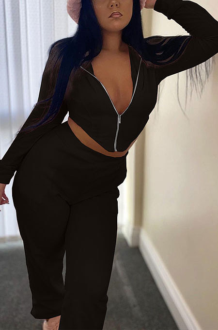 Orange Fashion Suede Long Sleeve Zipper Hoodie High Waist Trousers Plain Color Sport Sets BBN213-3