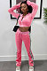 Pink Women Long Sleeve Cardigan Zipper Pleuche Pure Color Spliced Pants Sets FFE187-2