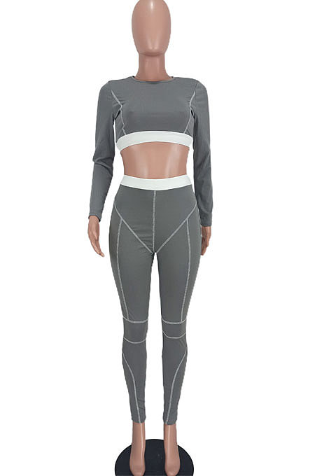 Gray Women Sexy Causal Fashion Dew Waist TwoPieces ED1076-1