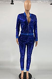 Red Night Club Casual Saquins Long Sleeve Zip Front Coat Trousers Sets YYF8260-2
