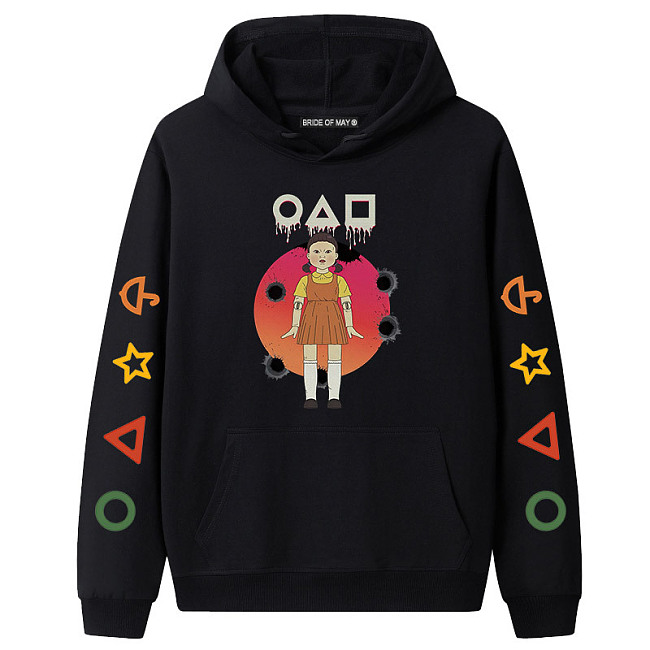 Black Squid Game Fleece Casual Pullover Hoodie Tops Unisex PBQY20201125-7