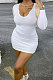 White Sexy Ribber Long Sleeve Low-Cut Collect Waist Solid Color Hip Dress BM7229-1 