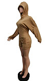 Orange Pure And Fresh Casual Polar Fleece Long Sleeve Hoodie Living At Home Romper Shorts F88397-3