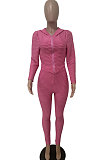 Pink Women Autumn Winter Sport Yoga Long Sleeve Cardigan Zipper Solid Color Casual Pants Sets LD81046-1