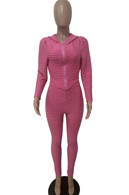 Blue Women Autumn Winter Sport Yoga Long Sleeve Cardigan Zipper Solid Color Casual Pants Sets LD81046-4