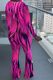 Orange Wholesale Women Printing Long Sleeve V Neck Collect Waist Flare Jumpsuits ZMM9125-1