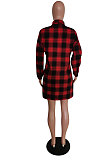 Green Wholesale New Plaid Long Sleeve Lapel Neck Single-Breasted Shirt Dress F88314-2