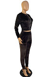 Blue Winter Women's Velvet  Long Sleeve Zipper Cardigan Hoodie Pencil Pants Sports Sets ZMM9137-2