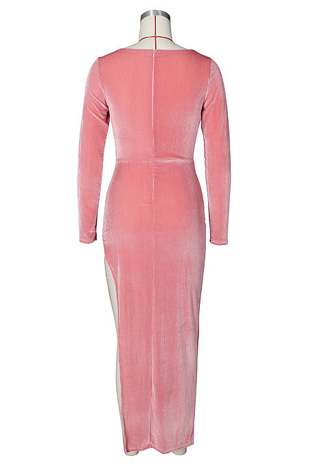 Blue Fashion Sexy Velvet Long Sleeve Square Neck For Party High Slits Slim Fitting Dress ZS0428-3