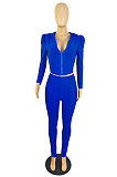 Blue Simple New Fish-Scale Pattern Long Sleeve Zipper Hoodie Skinny Pants Yoga Solid Color Sets ZMM9135-1