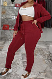 Brown Women Trendy Casual Thin Velvet Pure Color Long Sleeve Cardigan Zipper Pants Sets ED1074-3