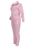 Pink Women Trendy Casual Thin Velvet Pure Color Long Sleeve Cardigan Zipper Pants Sets ED1074-1