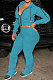 Sky Blue Euramerican Women Autumn Pure Color Zipper Hooded Top Ruffle Pants Sets XQ1146-1