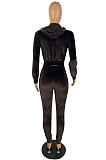 Blue Winter Women's Velvet  Long Sleeve Zipper Cardigan Hoodie Pencil Pants Sports Sets ZMM9137-2