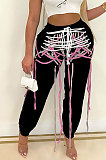 Pink Modest Multicolor Eyelet Strining Times Pants BM7233-6