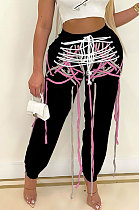 Pink Modest Multicolor Eyelet Strining Times Pants BM7233-6