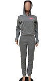 Black Women Solid Color Hooded Top Sport Letters Printing Pants Sets LD8796-2