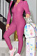 Pink Women Autumn Winter Sport Yoga Long Sleeve Cardigan Zipper Solid Color Casual Pants Sets LD81046-1