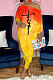 Yellow Tie Dye Design Printing Long Sleeve Oblique Shoulder Tops Skinny Pants Casual Sets YNS1680-1