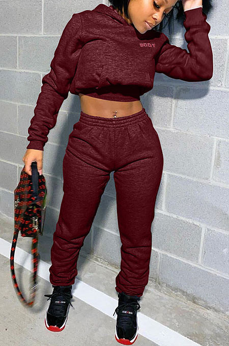Gray Women Solid Color Hooded Top Sport Letters Printing Pants Sets LD8796-1