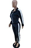 Yellow Wholesale Velvet Side White Stripe Cardigan Zip Front Jacket Coat Trousers Sport Sets BM7235-4