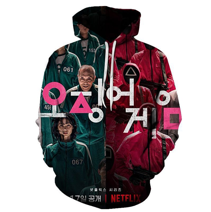 Squid Game Digital Printing Pullover Hooded Fleece Long Sleeve Casual Baseball Uniform Unisex HQS01