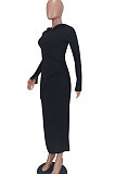Lotus Pink Women Fashion Long Sleeve Solid Color Cotton Hooded Mid Waist Long Dress ED1073-3