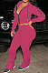 Rose Red Euramerican Women Autumn Pure Color Zipper Hooded Top Ruffle Pants Sets XQ1146-5
